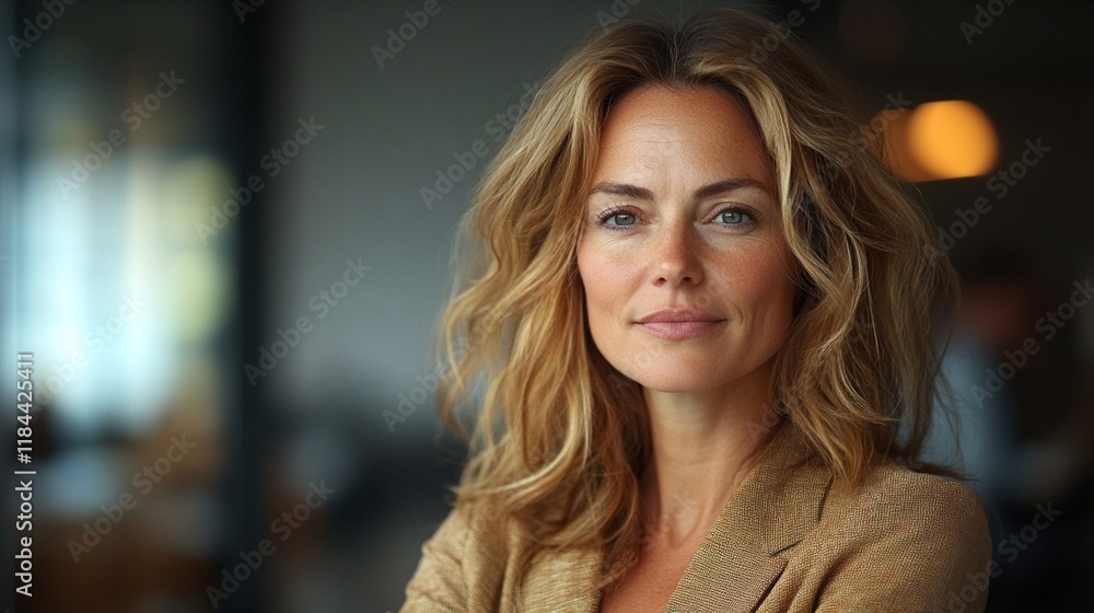 Obraz premium A mature Caucasian woman serving as the CEO of a large corporation, leading the organization as its top executive.