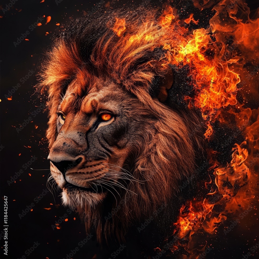 Naklejka premium This unique representation of a lion head captures the essence of volcanic formation.