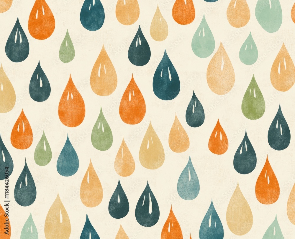 Elegant Raindrops Pattern in Muted Orange, Blue, Green on Neutral Background, Ideal for Wallpaper, Adds Charm to Home Decor Elegant Raindrops Pattern in Muted Orange, Blue, Green on Neutral Background, Ideal for Wallpaper, Adds Charm to Home Decor