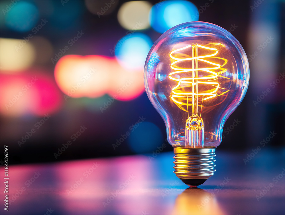 A glowing lightbulb against a blurred vibrant background. The concept of innovation and bright ideas, ideal for business, creativity, and inspiration themes. A glowing lightbulb against a blurred vibrant background. The concept of innovation and bright ideas, ideal for business, creativity, and inspiration themes.