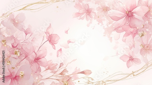 Elegant pastel pink abstract wedding invitation designs, featuring watercolor brush strokes and glittering gold accents, perfect for Valentine's Day celebrations and special events.