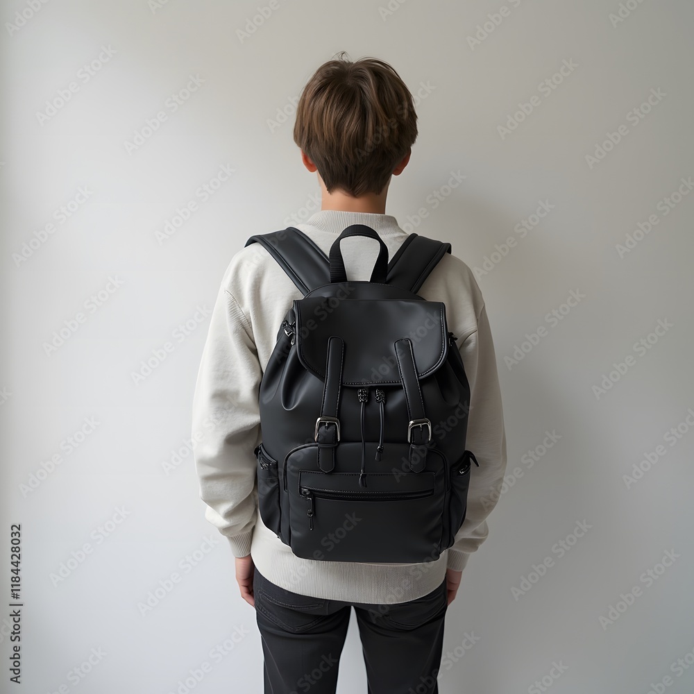 Stylish Black Backpack on a Person Stylish Black Backpack on a Person