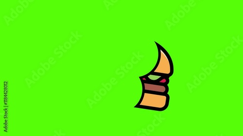Bite burger animated icon on green