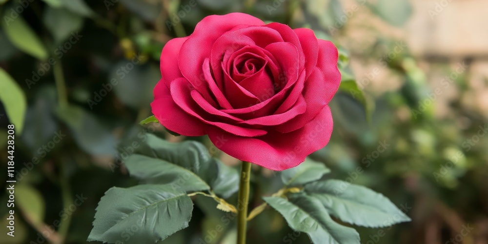 A stunning red artificial rose crafted from textile, showcasing the beauty of textiles in nature. This striking textile rose highlights the elegance of artificial flowers in outdoor settings. A stunning red artificial rose crafted from textile, showcasing the beauty of textiles in nature. This striking textile rose highlights the elegance of artificial flowers in outdoor settings.