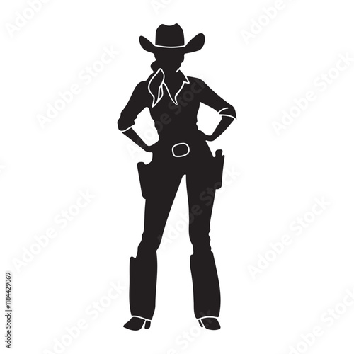 Cowgirl costume standing pose silhouette vector illustration