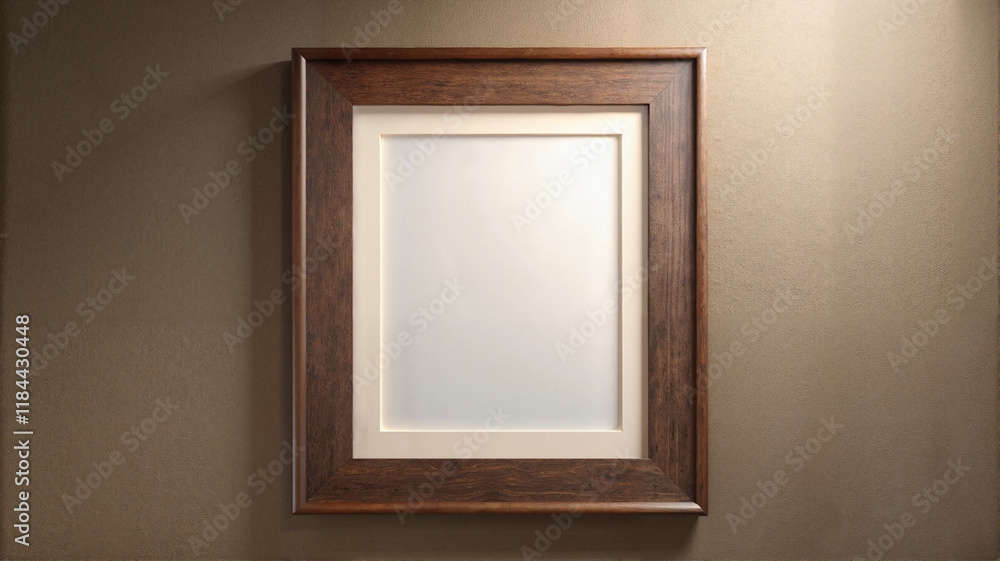 Wooden photo frame on beige wall Wooden photo frame on beige wall