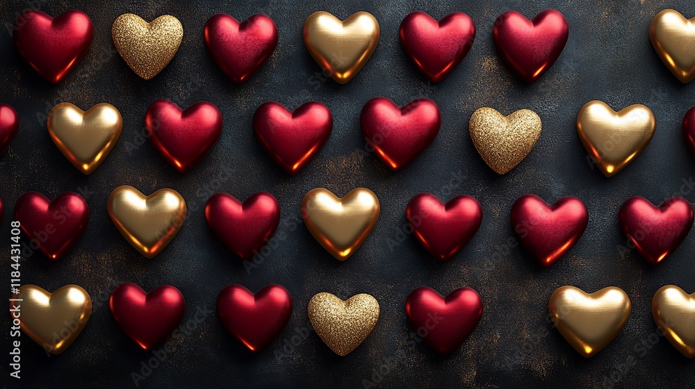 Obraz premium Red and Gold Valentine Hearts Background