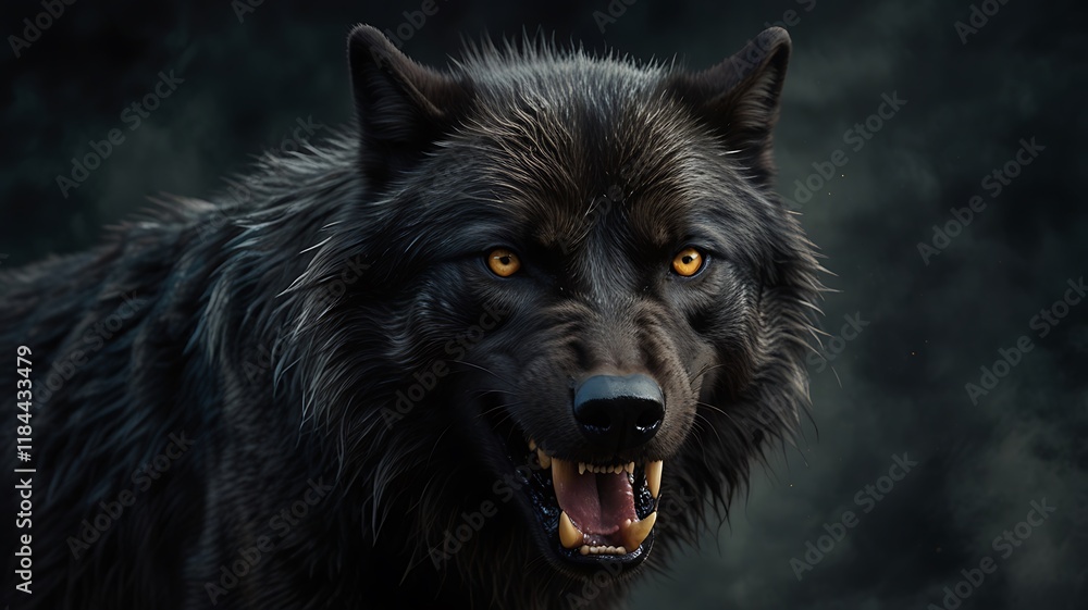 Black Wolf: Majestic Portrait, Dramatic Lighting, Intense Gaze Black Wolf: Majestic Portrait, Dramatic Lighting, Intense Gaze