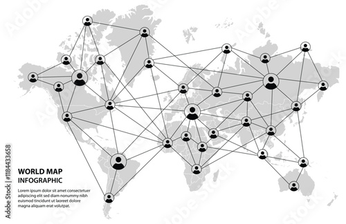 Global network connection. World map people icons and line composition concept of global business. Vector Illustration