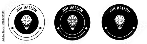 Black and white illustration of air balon icon in flat. Stock vector.