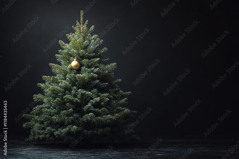 Simple beauty of a Christmas tree against a black backdrop for festive decor inspiration Simple beauty of a Christmas tree against a black backdrop for festive decor inspiration