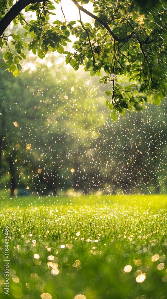 Obraz premium Stunning Summer Rain on Lush Green Grass