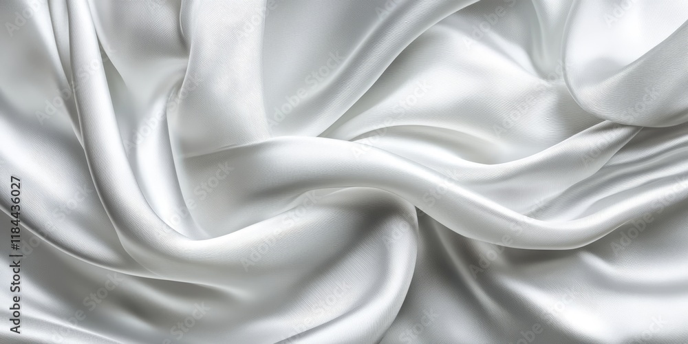 Obraz premium Luxurious satin fabric featuring a white silk texture creates an abstract background, showcasing the elegance of silk texture with a soft focus ideal for various creative projects.