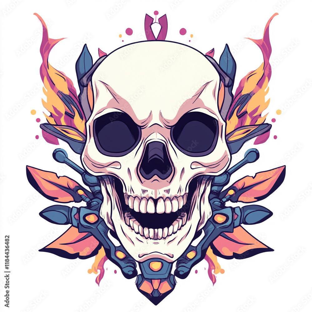 Skull and Flames illustration isolated on white background Skull and Flames illustration isolated on white background