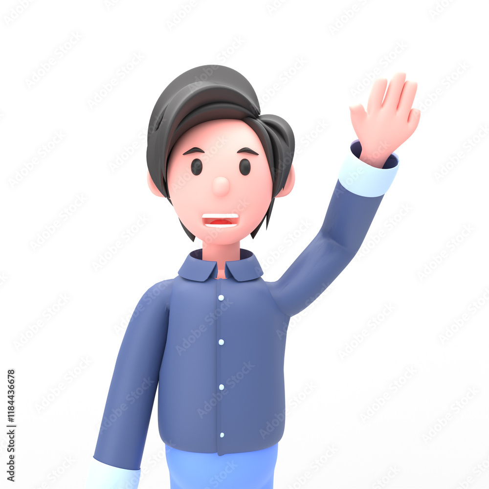 3D illustration of man shows hand counting five fingers. Portrait of cartoon smiling elegant businessman in blue suit with shows hand counting five fingers, isolated on white background. 3D illustration of man shows hand counting five fingers. Portrait of cartoon smiling elegant businessman in blue suit with shows hand counting five fingers, isolated on white background.
