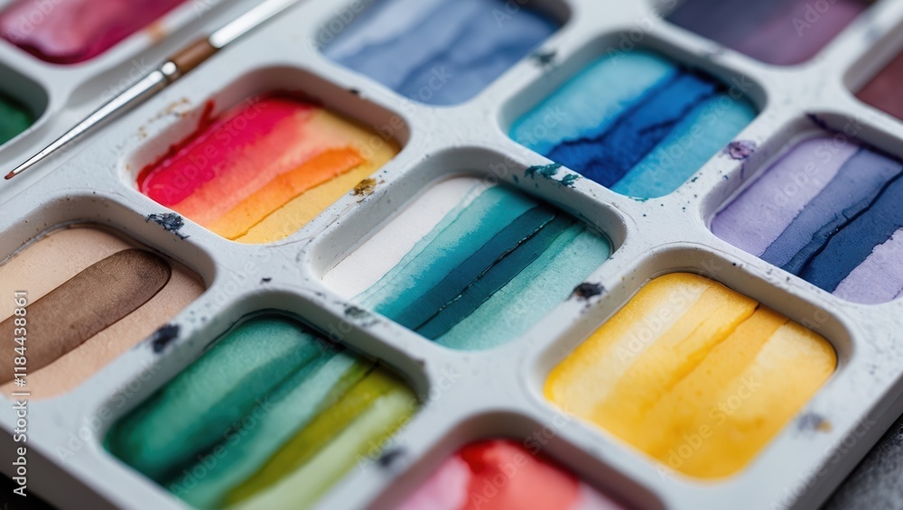 Vibrant Watercolor Palette with Paintbrush Vibrant Watercolor Palette with Paintbrush