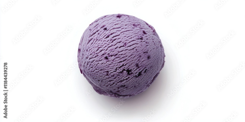 Blueberry ice cream scoop, top view on white background. Blueberry ice cream scoop, top view on white background.
