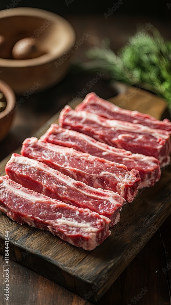 Fototapeta premium Fresh, Raw Beef Ribs Ready for Culinary Delights