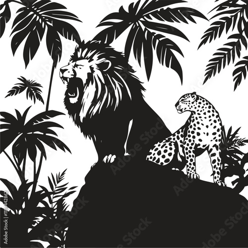 Lion and leopard in the jungle
