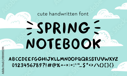 Cute handwritten and all caps font. Vintage typeface alphabet in vector format. Capital letters, numbers and punctuation symbols. Make your own unique compositions, designs with full handmade look.