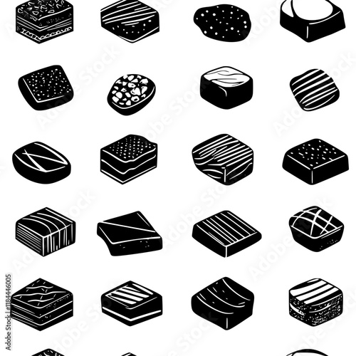 Collection of Chocolate fudge continuous icon pattern, Chocolate fudge vectorized artwork