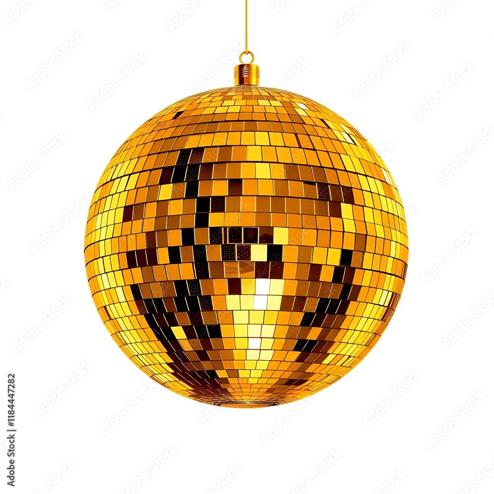 Obraz premium Sparkling Golden Disco Ball Hanging Decoration Festive Party Ornament New Year s Eve Celebration