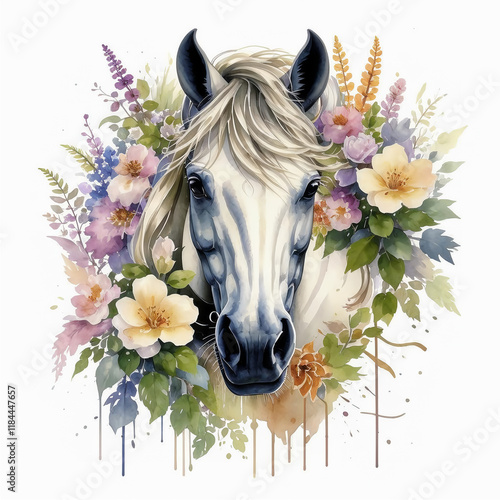 beautiful horse, symbol of the new year 2026, graceful, artiodactyl animal, illustration. artificial intelligence generator, AI, watercolor image of a neural network. background for the design.