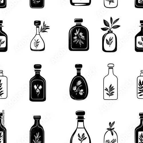 Collection of Flaxseed oil icons, Flaxseed oil vectorized seamless pattern