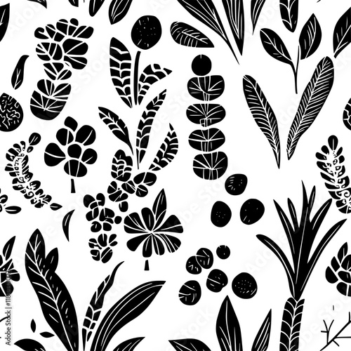 Collection of Galangal icons, Galangal vectorized seamless pattern