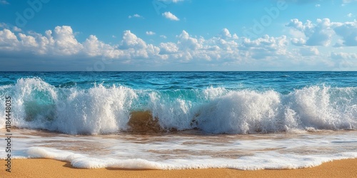 Sea waves crashing against the shore create a stunning natural display. The rhythmic sea waves bring a sense of tranquility to the coastal landscape, showcasing the beauty of nature s sea waves. photo