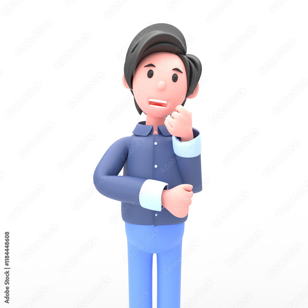 3D illustration of man shows think gesture. Portrait of cartoon smiling elegant businessman in blue suit with shows think gesture, isolated on white background. 3D illustration of man shows think gesture. Portrait of cartoon smiling elegant businessman in blue suit with shows think gesture, isolated on white background.