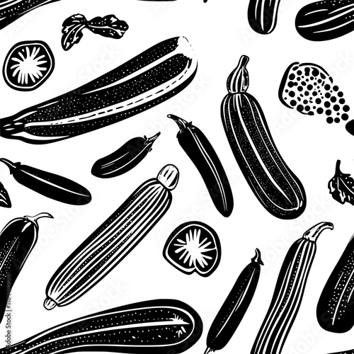 Collection of Grilled zucchini icons, Grilled zucchini vectorized seamless pattern