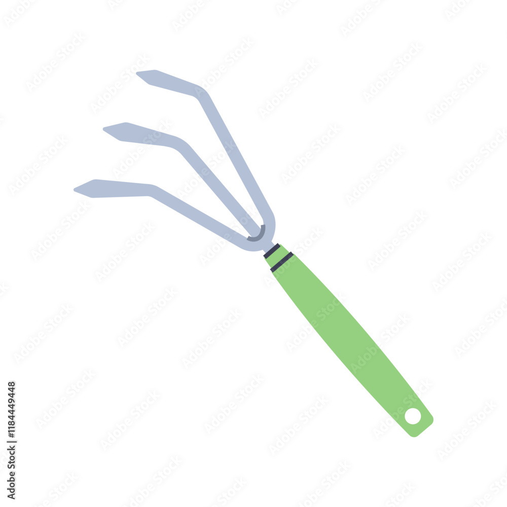 Hand cultivator or rake. Gardening tool. Flat graphic element for spring and summer designs. Hand cultivator or rake. Gardening tool. Flat graphic element for spring and summer designs.