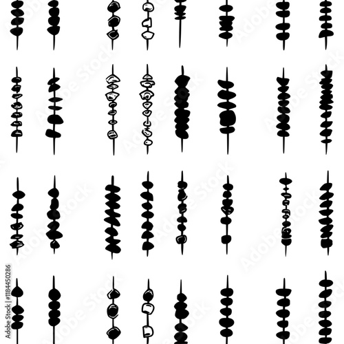 Collection of Meat Skewers icons, Meat Skewers vectorized seamless pattern