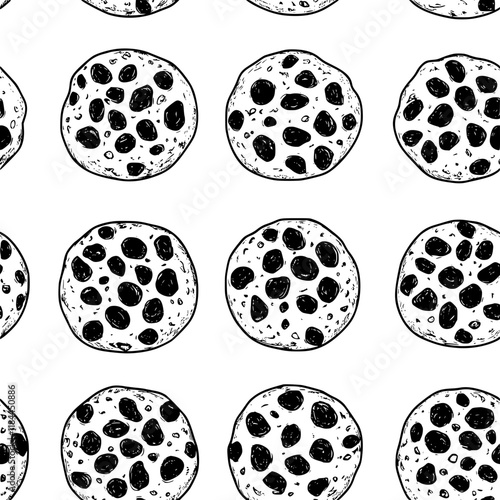 Collection of Oatmeal raisin cookies continuous icon pattern, Oatmeal raisin cookies vectorized artwork