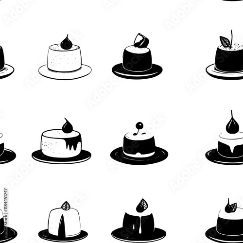 Collection of Panna cotta vector icons, Panna cotta vector art pattern