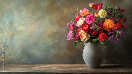 Wallpaper Mural Elegant Vase of Colorful Fresh Flowers on a Wooden Table Creating a Cheerful and Inviting Atmosphere Torontodigital.ca