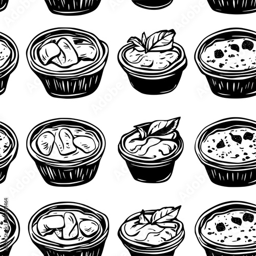 Collection of Peach Cobbler icons, Peach Cobbler illustration art, seamless pattern