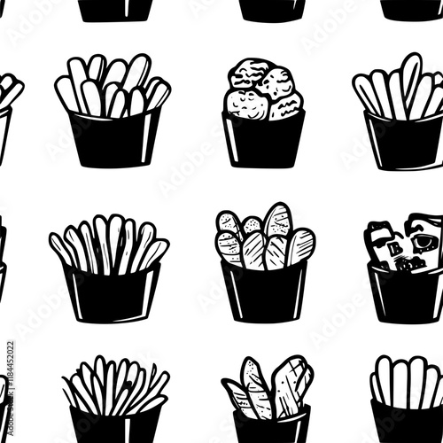 Collection of Poutine icons, Poutine illustration art, seamless pattern