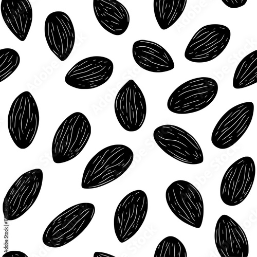 Collection of Roasted almonds icons, Roasted almonds illustration art, seamless pattern