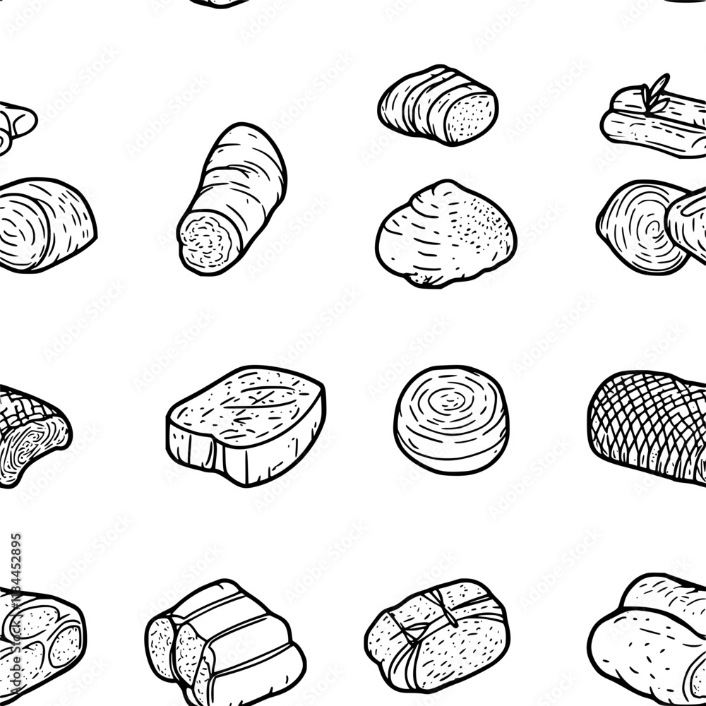 Collection of Roasted pork loin digital art, Roasted pork loin vector graphic, repetitive pattern Collection of Roasted pork loin digital art, Roasted pork loin vector graphic, repetitive pattern