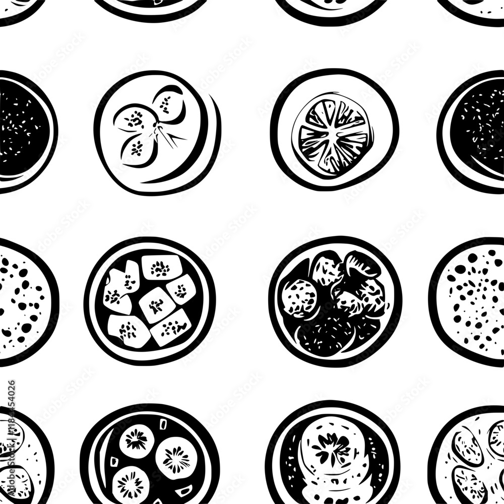 Collection of Smoothie Bowls digital art, Smoothie Bowls vector graphic, repetitive pattern Collection of Smoothie Bowls digital art, Smoothie Bowls vector graphic, repetitive pattern