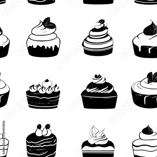 Collection of Tiramisu icons, Tiramisu illustration art, seamless pattern