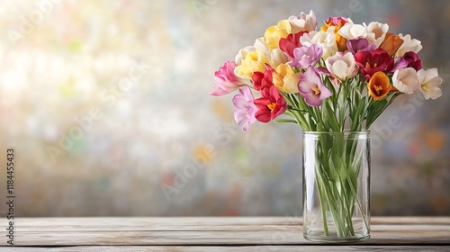Wallpaper Mural Vibrant Tulips in an Elegant Vase on a Rustic Wooden Table Creating a Cheerful and Warm Atmosphere Torontodigital.ca