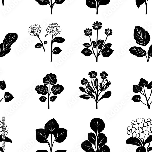 Collection of Buckwheat icons, Buckwheat vectorized seamless pattern