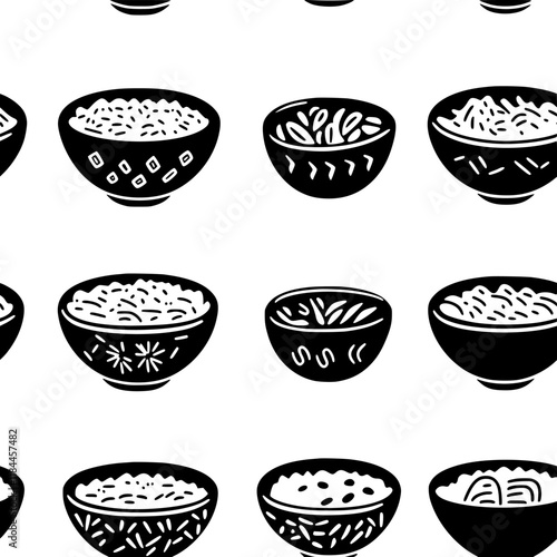 Burrito bowl with rice and beans tiled design, Burrito bowl with rice and beans repeating background illustration