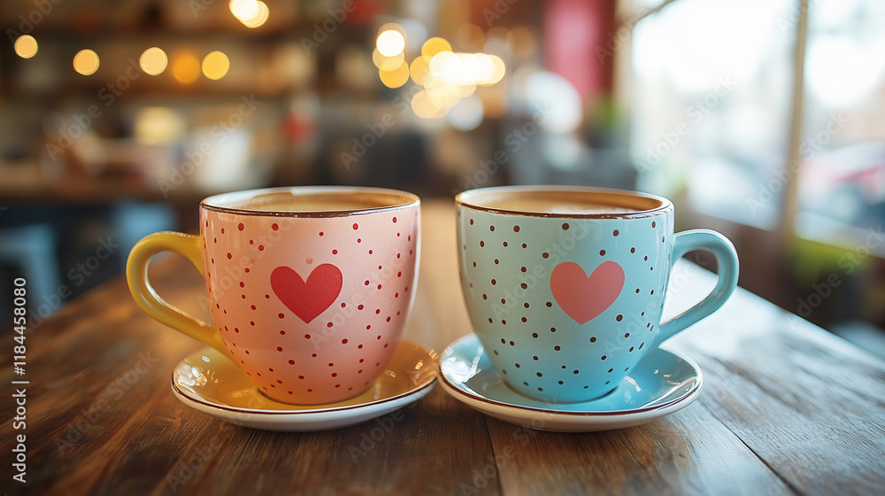 Fototapeta premium White coffee cups with hearts