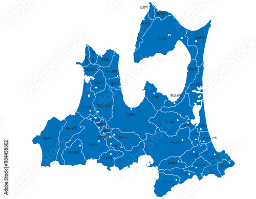 青森県　地図　ブルー　斑点　イラスト