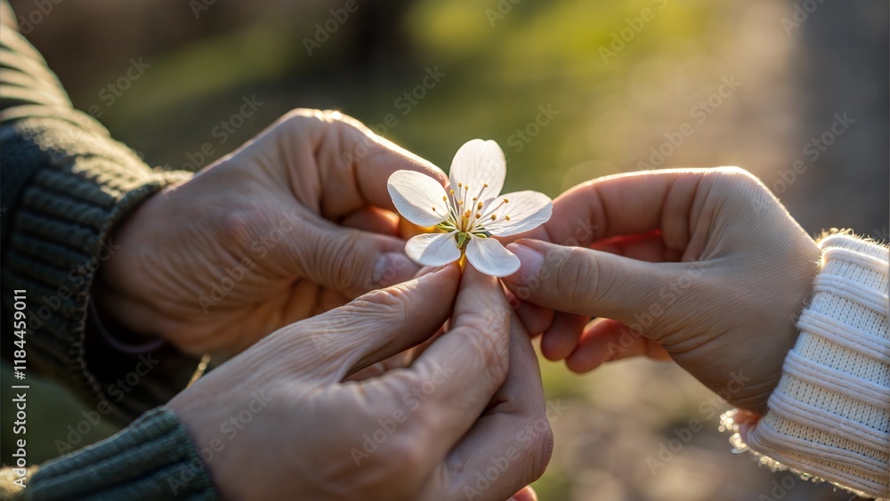 Tender Moment Captured in Gentle Hands Holding Fragile Flower Tender Moment Captured in Gentle Hands Holding Fragile Flower