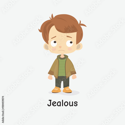 Jealous Child Vector Illustration with Envious Glare